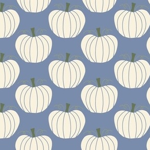 boho fall pumpkins in dusty blue and white for kids and kitchen linen. gender neutral market vegetable