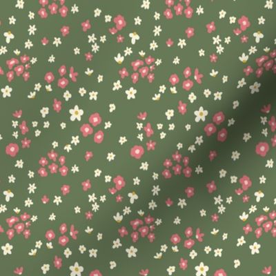 Disty Floral, 4 inch, small, dark, whimsical, cottage core, pretty, soft, feminine, girly, pink, yellow, green, nursery, baby, daisy, scattered, ashleigh fish