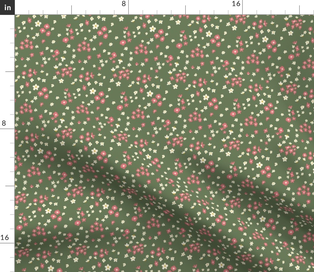 Disty Floral, 4 inch, small, dark, whimsical, cottage core, pretty, soft, feminine, girly, pink, yellow, green, nursery, baby, daisy, scattered, ashleigh fish