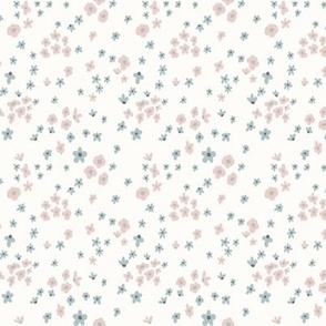 Ditsy floral, 3 inch, small, light whimsical, cottage core, pretty, soft, feminine, girly, pink, blue, nursery, baby, daisy, scattered, ashleigh fish