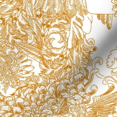 Daydreamer: modern toile de jouy muse floral GOLD tiger orange