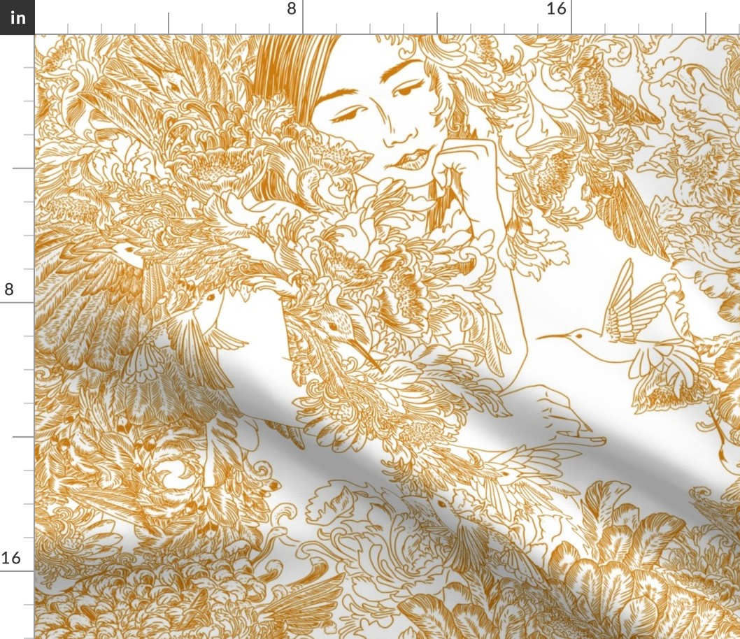 Daydreamer: modern toile de jouy muse floral GOLD tiger orange