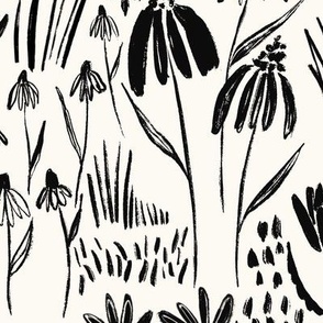 Woodland Floral - Black and off white Plain Jumbo- Hufton Studio