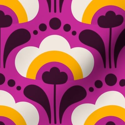 0970 - playful retro flowers, purple / yellow