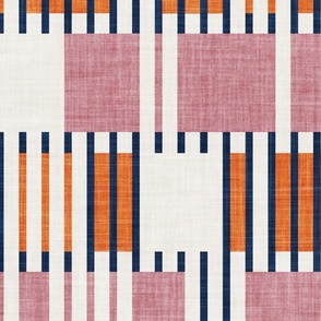 Large jumbo scale // Bold minimalist retro stripes // midnight blue orange and dry rose geometric grid 