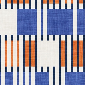 Large jumbo scale // Bold minimalist retro stripes // midnight blue orange and electric blue geometric grid 