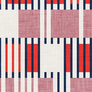 Large jumbo scale // Bold minimalist retro stripes // midnight blue neon red and dry rose geometric grid 