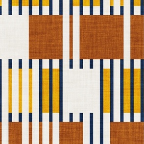 Large jumbo scale // Bold minimalist retro stripes // midnight blue goldenrod yellow and copper brown geometric grid 