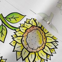 Watercolor Sunflowers - White