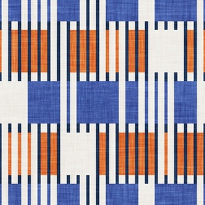 Normal scale // Bold minimalist retro stripes // midnight blue orange and electric blue geometric grid 