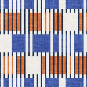 Small scale // Bold minimalist retro stripes // midnight blue orange and electric blue geometric grid 