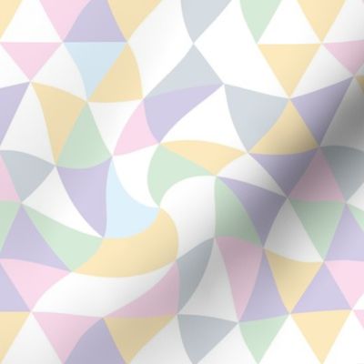 Geometric minimalist triangle swirls nineties trend retro triangles in pastel lilac mint blue yellow