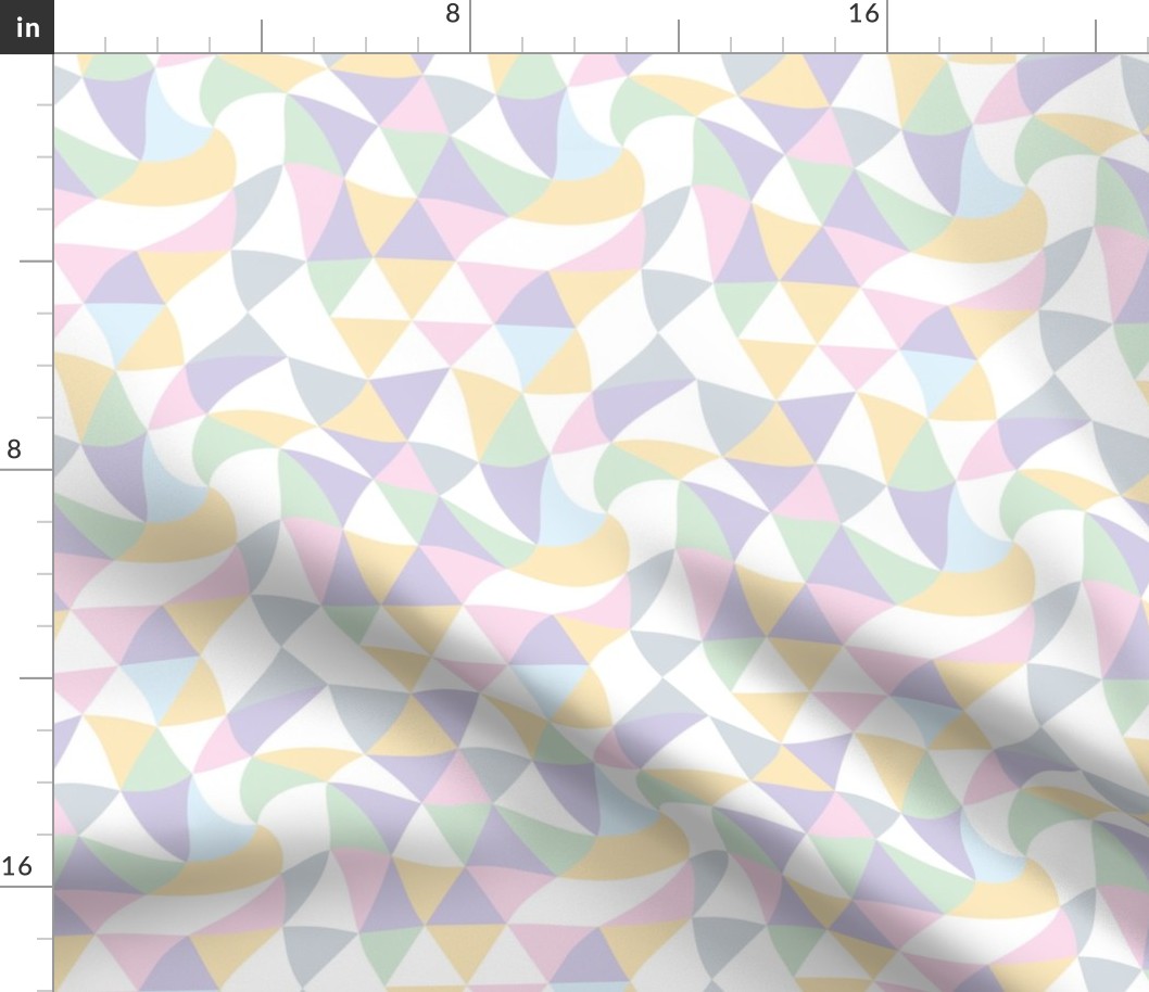 Geometric minimalist triangle swirls nineties trend retro triangles in pastel lilac mint blue yellow