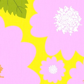 Pink Summer Flowers On Yellow Modern Repeat Pattern