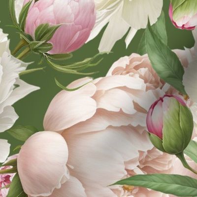 Large peonies flowers. Maximalist floral farmhouse.