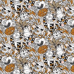 Joyful Jungle Hide and Seek Orange on Beige M