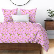 Pink Summer Flowers On Pastel Pink Modern Repeat Pattern