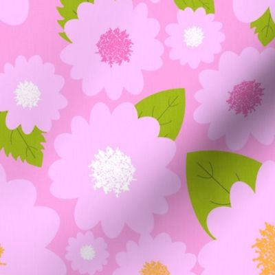Pink Summer Flowers On Pastel Pink Modern Repeat Pattern