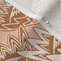 field of king protea flower motifs - earthy spice and vintage pink on LINEN