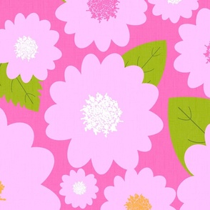 Pink Summer Flowers On Hot Pink Modern Repeat Pattern
