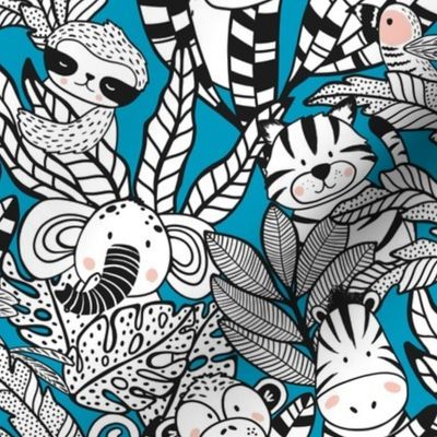 Joyful Jungle Hide and Seek Blue Background M