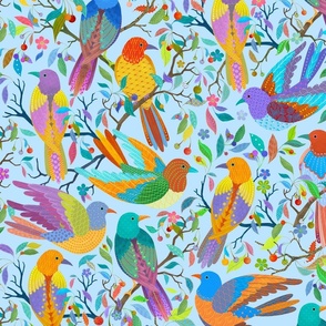 Colorful Birds on a light blue background