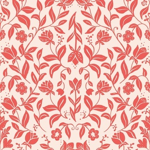 Scandinavian Tulips Wallpaper, Red on Cream 20" Fabric