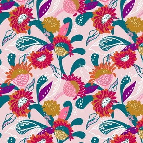 pink turquoise funky floral 