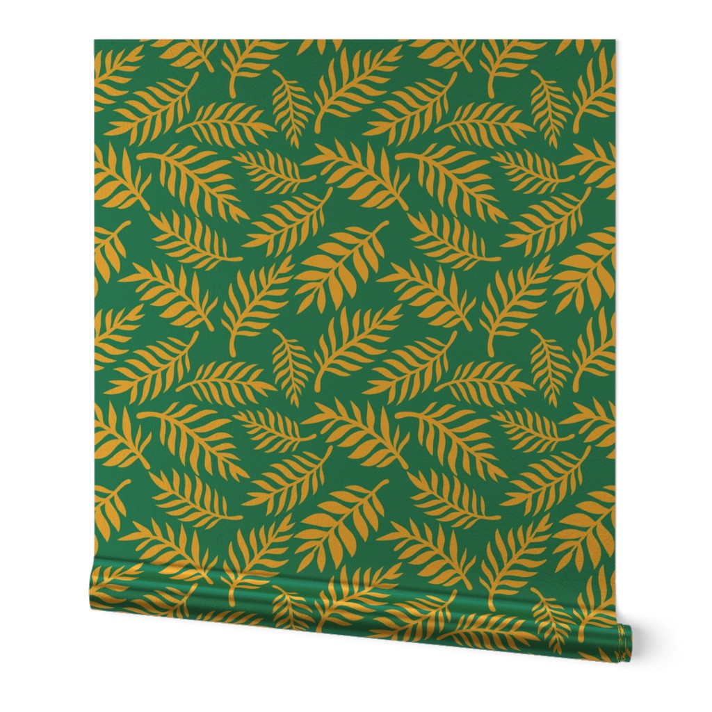 Gold Leaves on Teal