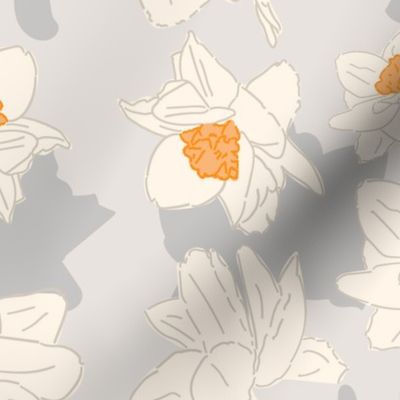 24" Repeat Daffodil Blooms Pattern Extra Large Scale | Neutral Gray MK003