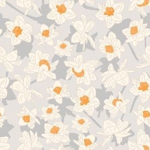 6" Repeat Daffodil Blooms Pattern Medium Scale | Neutral Gray MK003