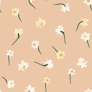 24" Repeat Spring Daffodil Pattern Extra Large Scale | Peach Orange MK003