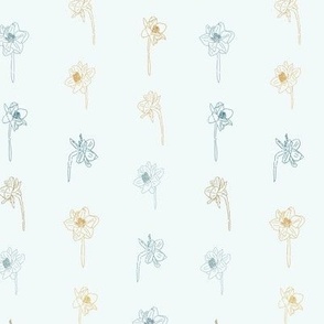 5" Repeat Simple Sketched Daffodil Pattern Medium Scale | Teal Yellow MK003