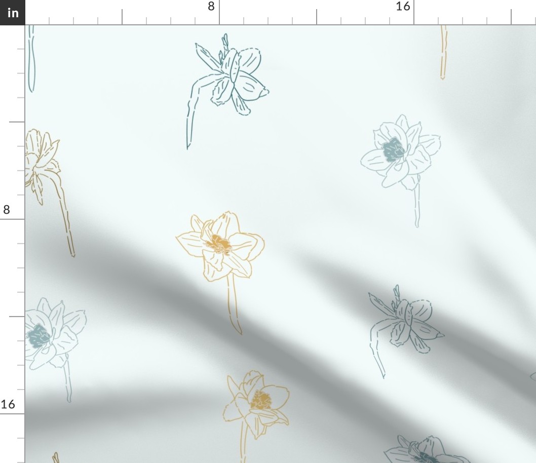 20" Repeat Simple Sketched Daffodil Pattern Large Scale | Teal Yellow MK003