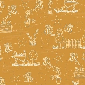 Gardening Bees Doodle Toile (Small Scale)
