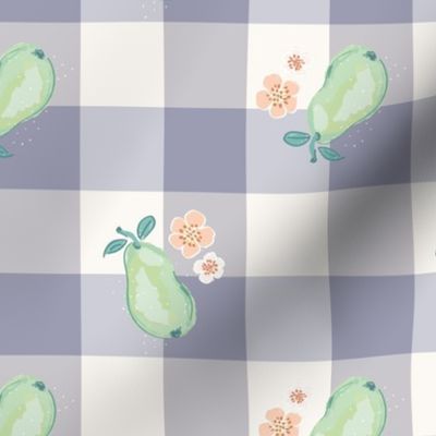 Mint Green Pears Gingham - Lavender - Grey