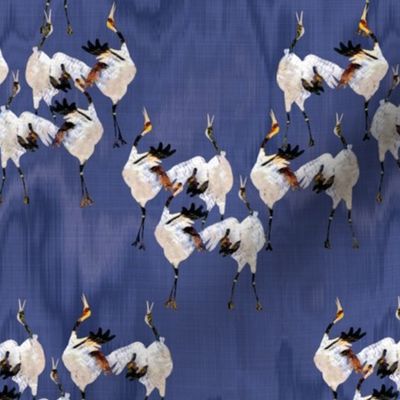 Dance of the Painted Cranes, Sapphire Blue Large Scale