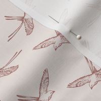 Mid Century Modern Birds - Vintage Wallpaper & Fabric in Pink & Muted Red