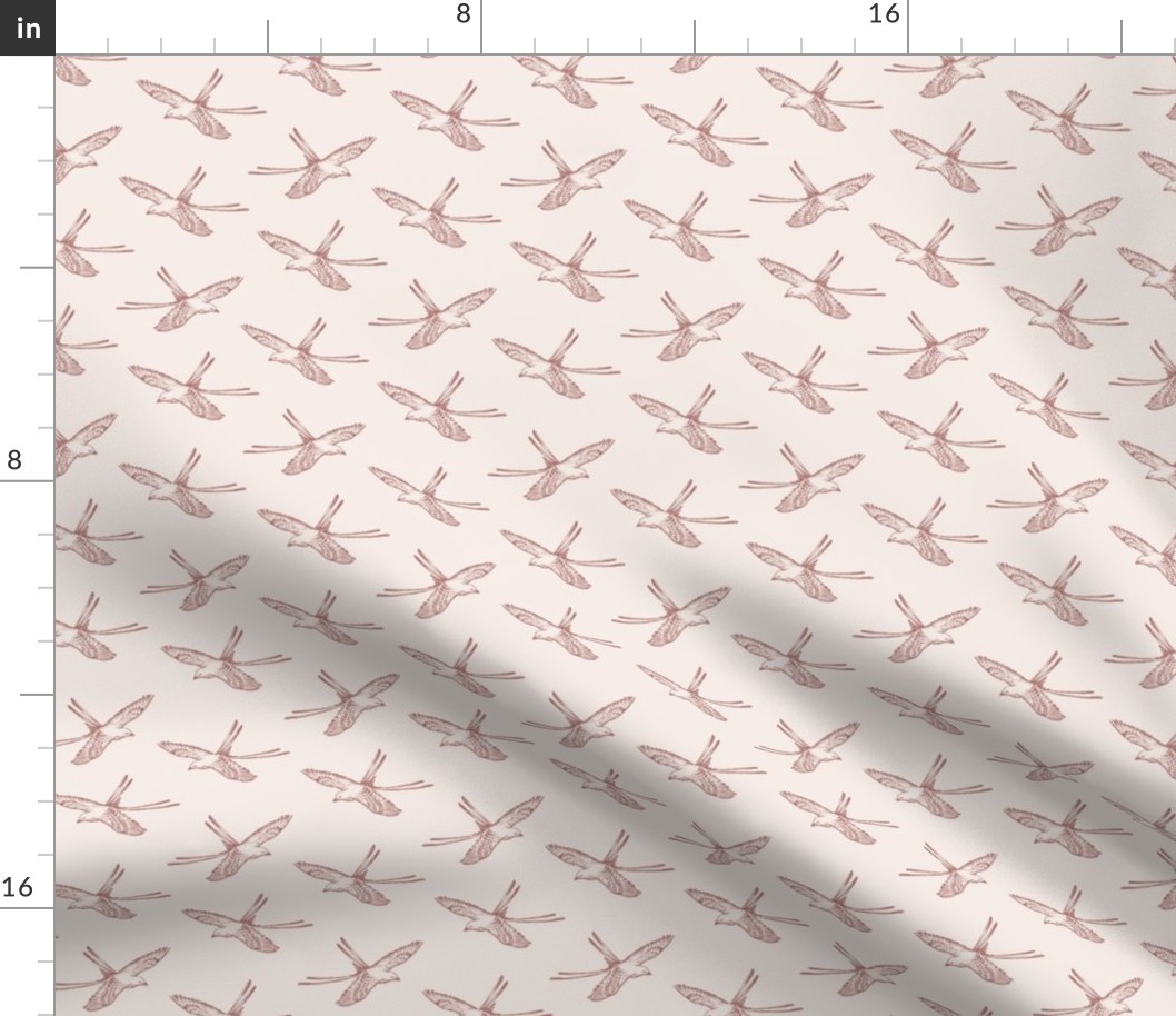 Mid Century Modern Birds - Vintage Wallpaper & Fabric in Pink & Muted Red