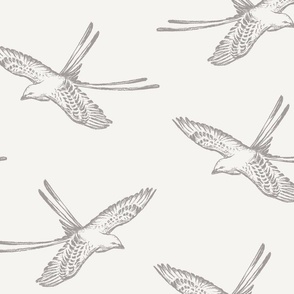 Mid Century Modern Birds - Vintage Wallpaper & Fabric in Ivory & Grey
