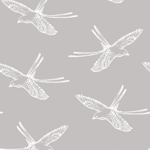 Mid Century Modern Birds - Vintage Wallpaper & Fabric in Grey & White