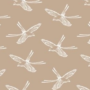 Mid Century Modern Birds - Vintage Wallpaper & Fabric in Brown & White