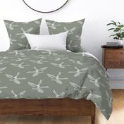 Mid Century Modern Birds - Vintage Wallpaper & Fabric in Olive Green