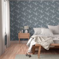 Mid Century Modern Birds - Vintage Wallpaper & Fabric in Blue & White