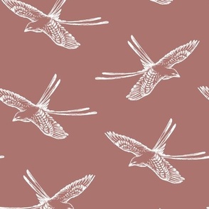 Mid Century Modern Birds - Vintage Wallpaper & Fabric in Muted Red