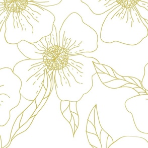 medium-Quiet Garden Floral-gold line on white