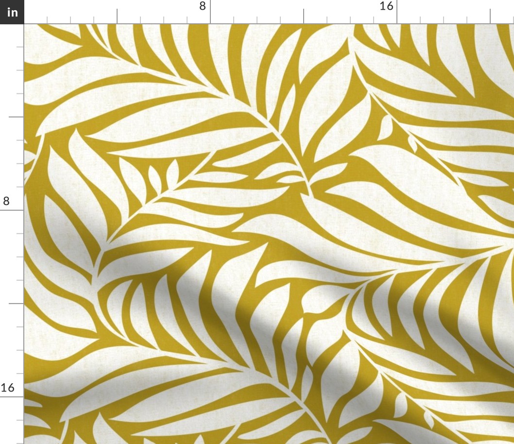Flowing Leaves Botanical - Olive Yellow Green White Large Scale