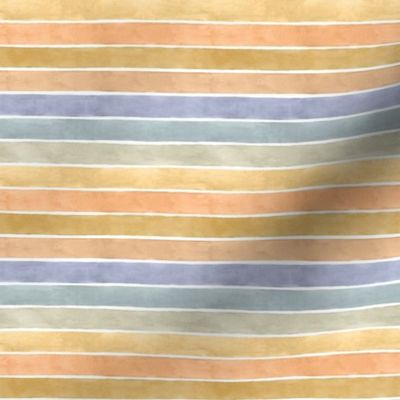 Summer Beach Sunrise Watercolor Broad Stripes Horizontal - Ditsy -  Blue Orange Yellow Beach Colors Gender Neutral Pastels