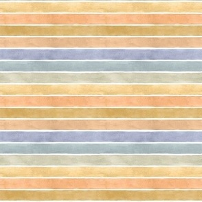 Summer Beach Sunrise Watercolor Broad Stripes Horizontal - Ditsy -  Blue Orange Yellow Beach Colors Gender Neutral Pastels