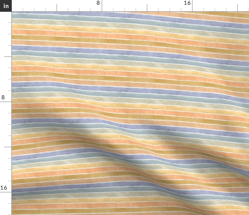 Summer Beach Sunrise Watercolor Broad Stripes Horizontal - Ditsy -  Blue Orange Yellow Beach Colors Gender Neutral Pastels